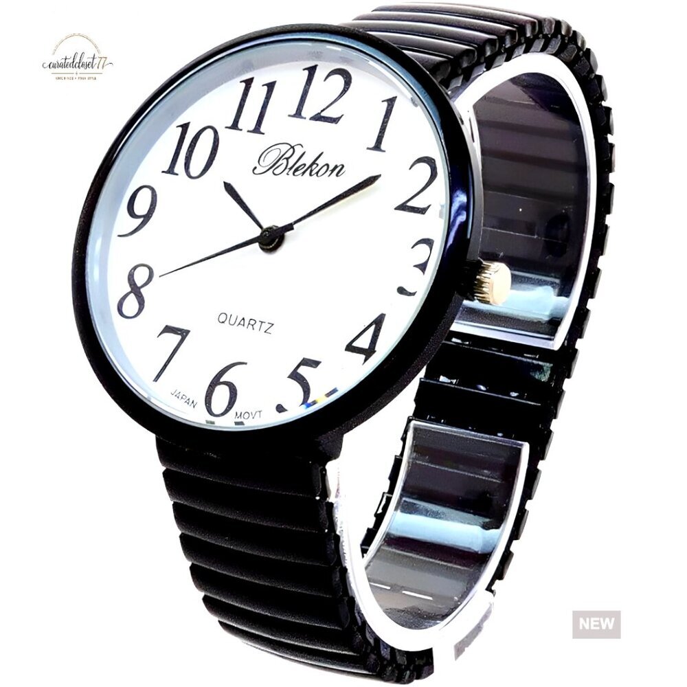 Modern Analog Watch Large Face Metal Stretch Band Quartz Movement Classic